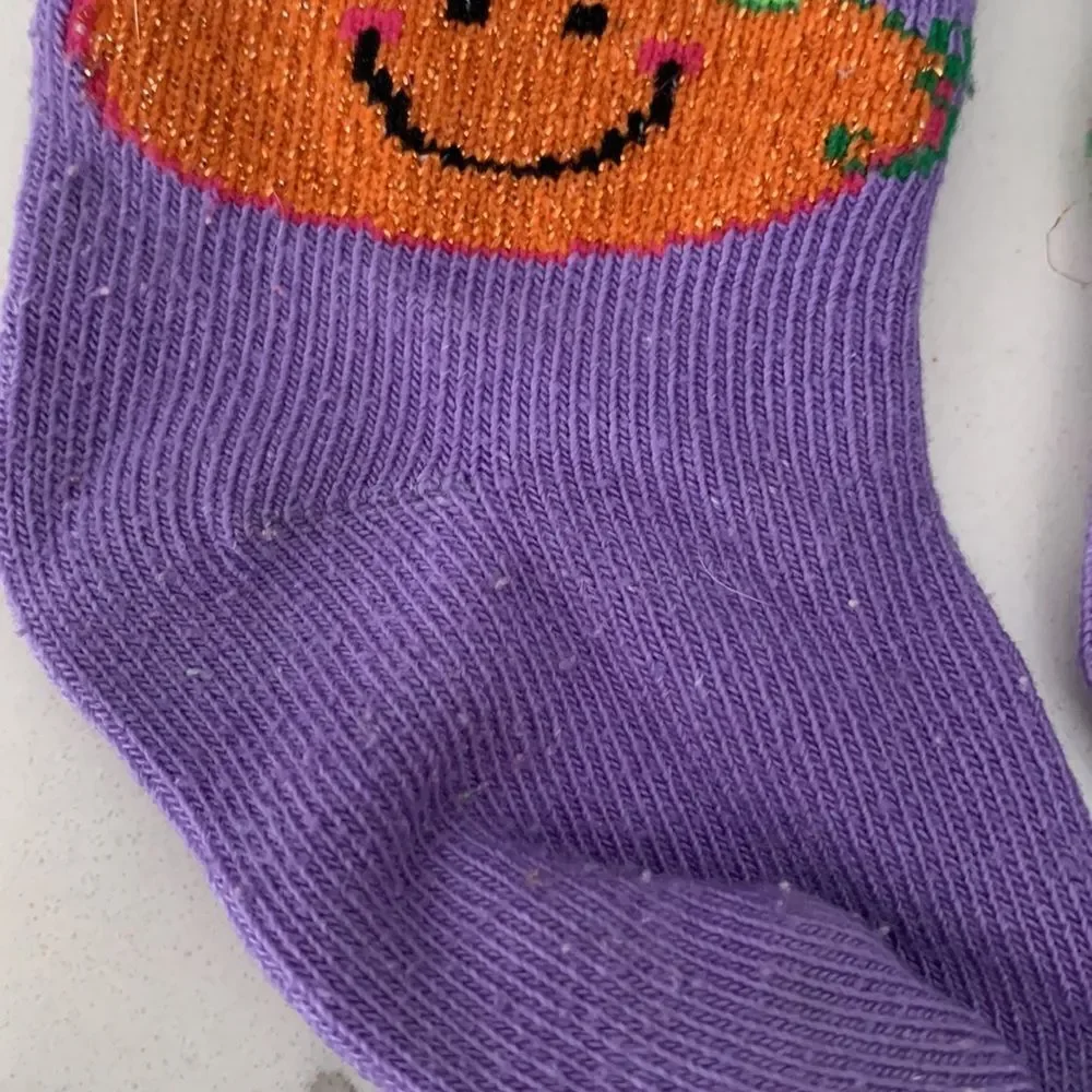 Newborn Infant Baby Purple Orange Halloween Pumpkin Thanksgiving Fall Socks